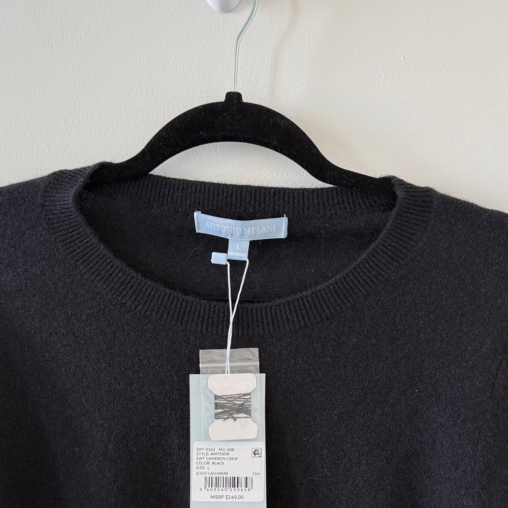 Antonio Melanie 100% Cashmere Cameron Black Crew Neck Sweater NWT - Picture 3 of 4